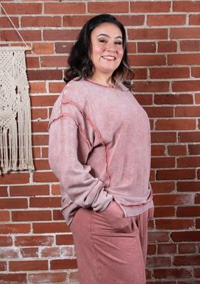 Winter Rose Acid Washed Ribbed Pullover Winter Rose Acid Washed Ribbed Pullover