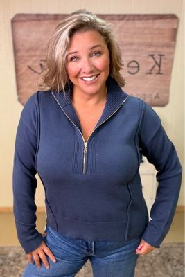 Midnight Viscose Half Zip Sweater