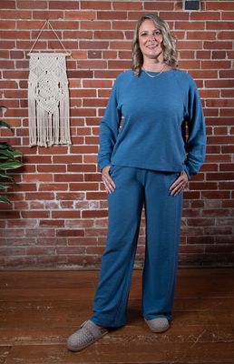 Dusty Blue Slub Top & Pant Set