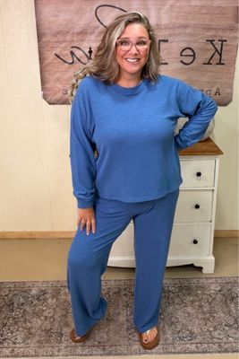 Dusty Blue Slub Top &amp; Pant Set