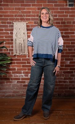 Navy Striped Color Block Boxy Sweatshirt