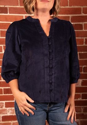 Navy Corduroy Half Sleeve Blouse