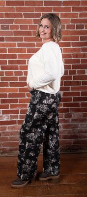 Black &amp; Cream Floral Wide Leg Pants