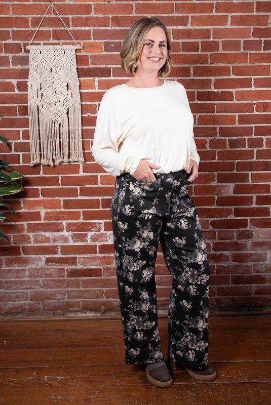 Black &amp; Cream Floral Wide Leg Pants