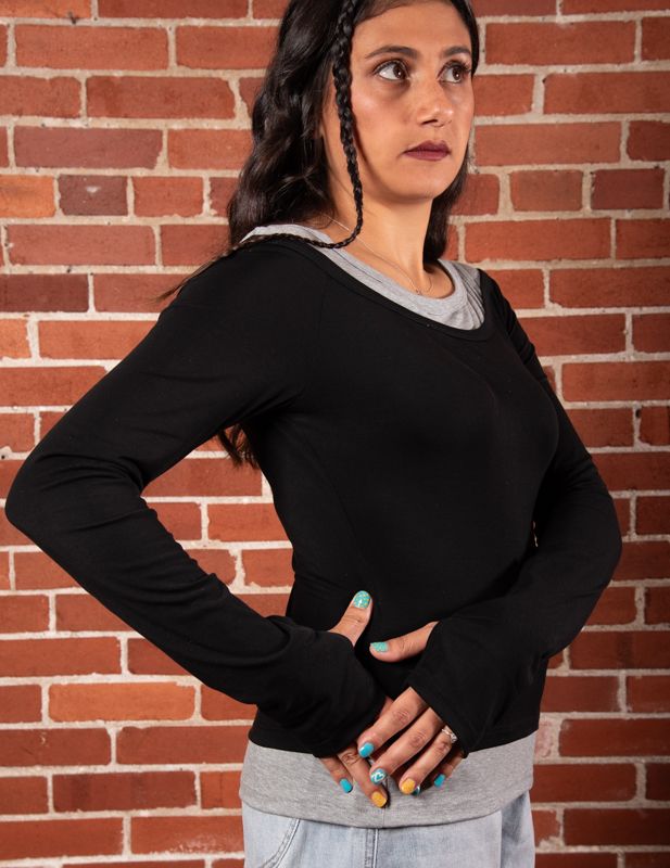 Black Layered Illusion Boatneck Tee