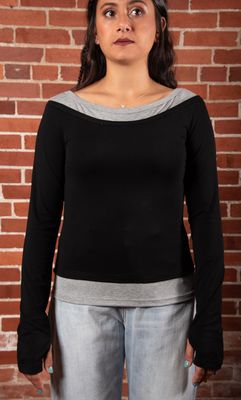 Black Layered Illusion Boatneck Tee