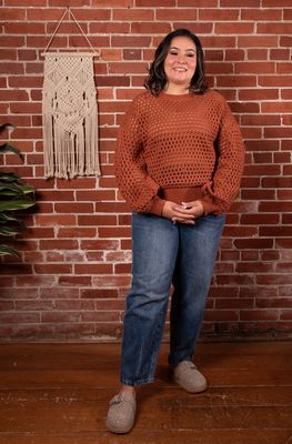 Toasted Caramel Fishnet Crochet Sweater