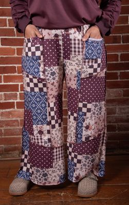 Plum Patchwork Soft Knit Pants