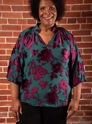 Teal & Violet Burnout Floral Blouse
