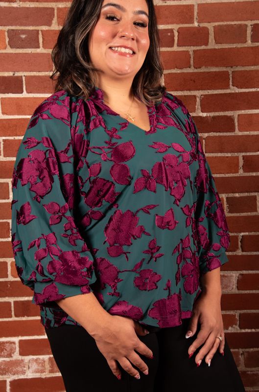 Teal &amp; Violet Burnout Floral Blouse