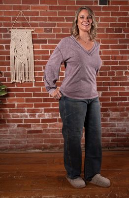 Stone Washed Eggplant Casual Tee