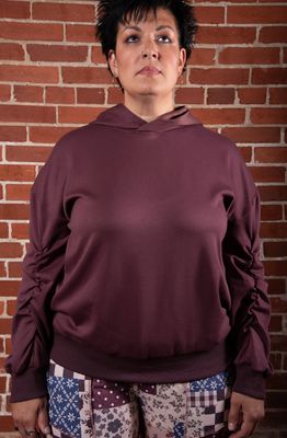 Plum Luxe Knit Ruched Sleeve Hoodie