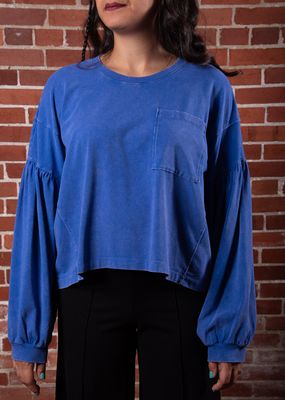 Washed Cobalt Balloon Sleeve Tee