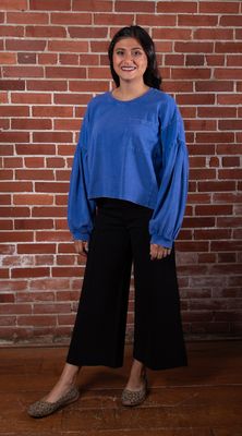 Washed Cobalt Balloon Sleeve Tee