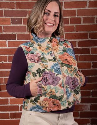 Cream Floral Tapestry Zippered Vest