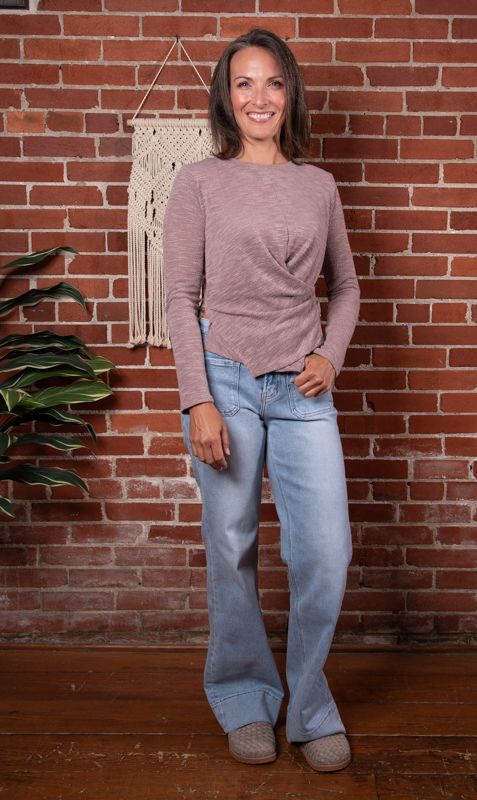 Mauve Knit Cross Over Hem Top
