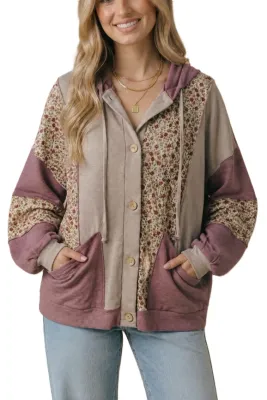 Mulberry Color Block Button Hoodie