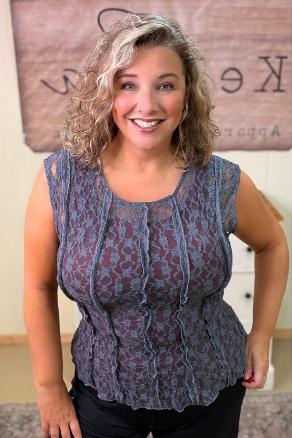 Slate Grey Lace Shell