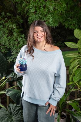 Waffle Fleece Wide Neck Pullover