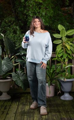Waffle Fleece Wide Neck Pullover
