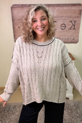 Taupe Cable Knit Oversize Pullover