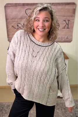 Taupe Cable Knit Oversize Pullover