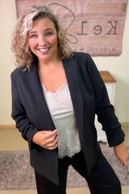 Black Ruched Sleeve Blazer
