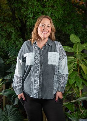 Black Denim Tribal Lace Big Shirt