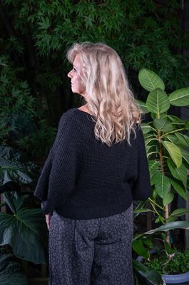 Black Cropped Batwing Sweater