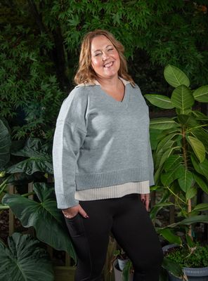 Grey Dual Look Collared Sweater
