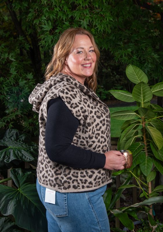 Taupe Leopard Knit Hoodie Vest