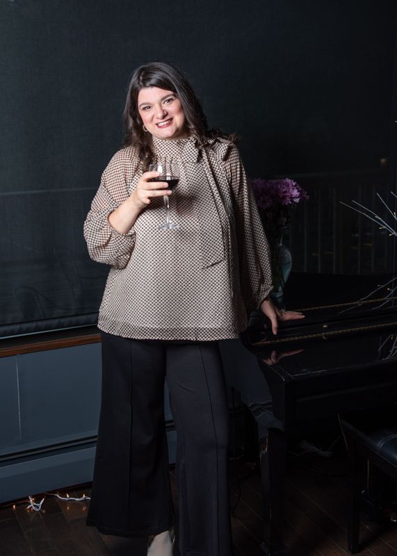 Taupe Ditzy Dot Bow Neck Blouse