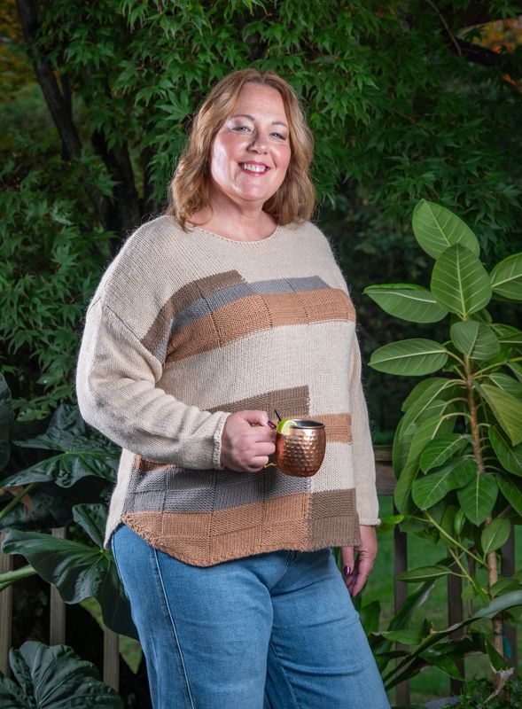 Tan Log Cabin Color Block Sweater