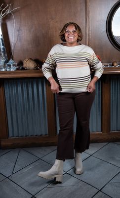 Oat Olive Stripe Boatneck Sweater