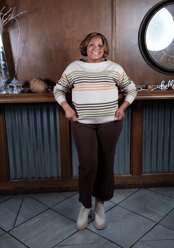 Oat Olive Stripe Boatneck Sweater