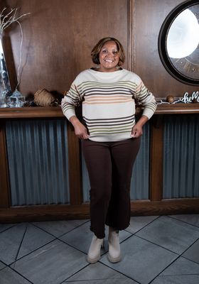 Oat Olive Stripe Boatneck Sweater