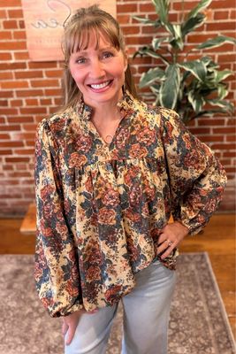 Ivory Antique Floral Print Blouse