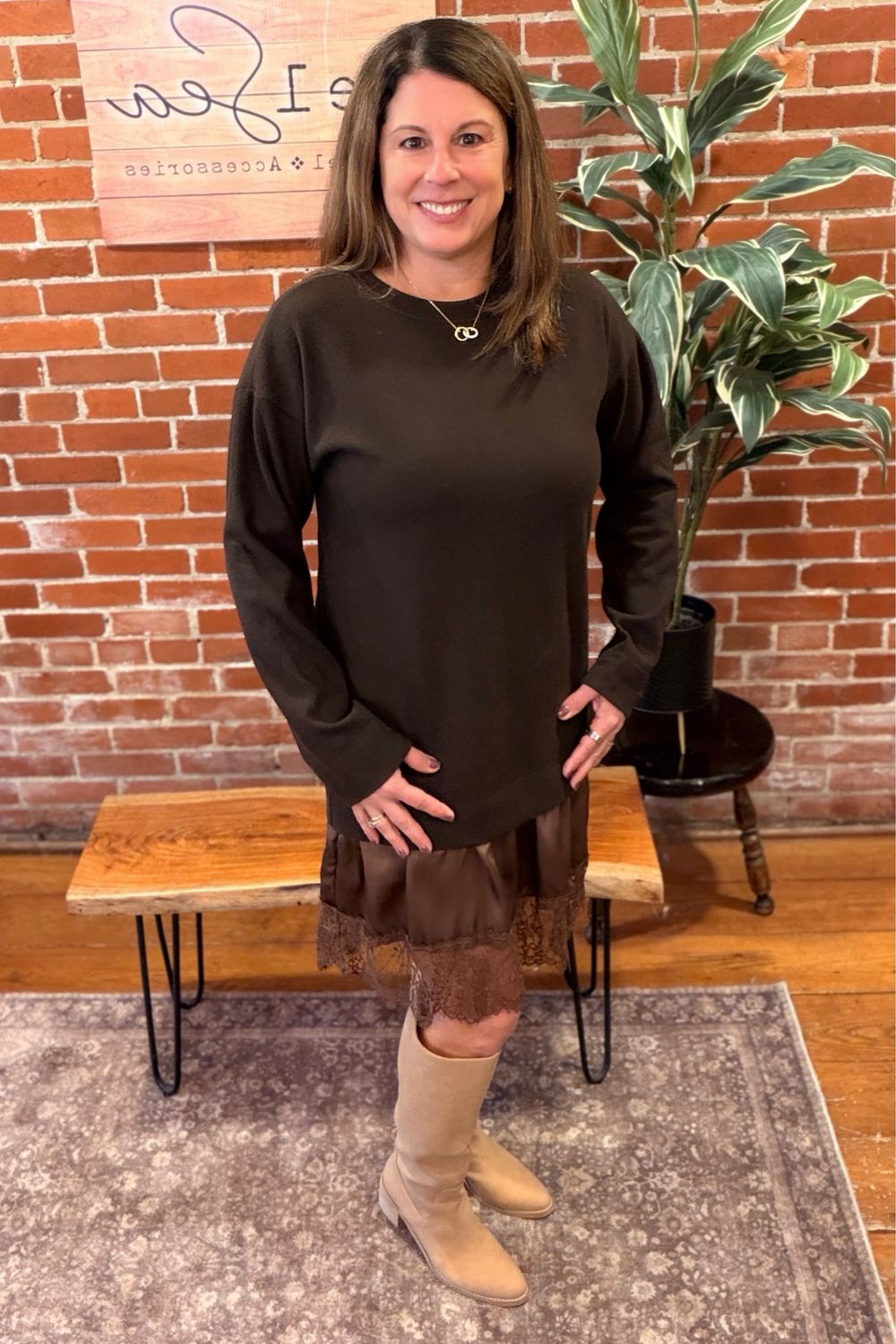 Espresso Lace Layered Sweater Dress