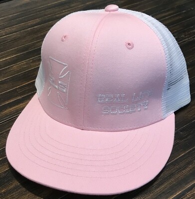 6 Panel Youth Trucker Caps, Pink/White