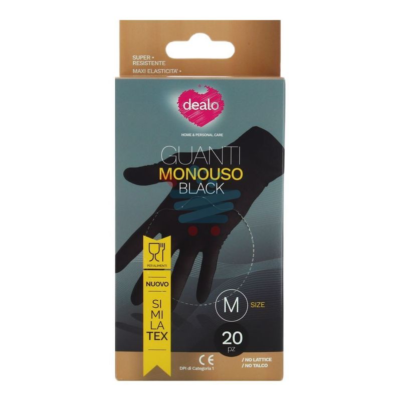 DEALO GUANTI MONOUSO NERO 20PZ TG.M