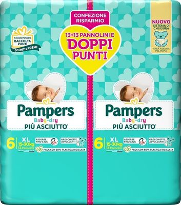 PAMPERS BABY DRY 6 XL 15-30kg 13+13pz PD