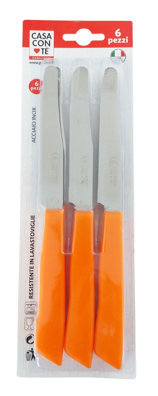 CONF 6 COLTELLI TAVOLA CM11 ARANCIO