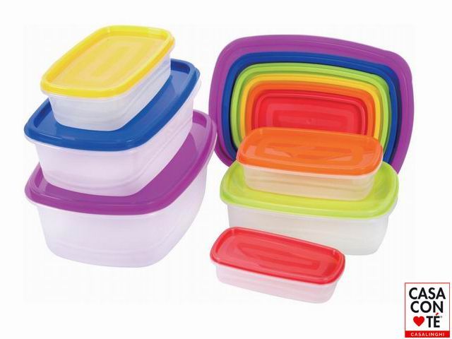 SET 6 CONTENITORI PLASTICA MULTIC. RETTANGOLARI