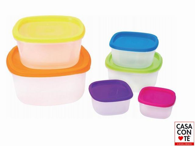 SET 6 CONTENITORI PLASTICA MULTIC. QUADRATI