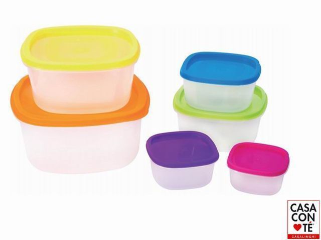SET 6 CONTENITORI PLASTICA MULTIC. QUADRATI