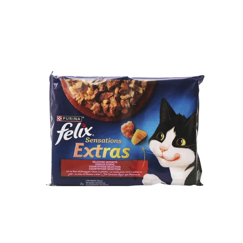 FELIX SENSATION EXTRAS 85GR*4 MANZO/POLL