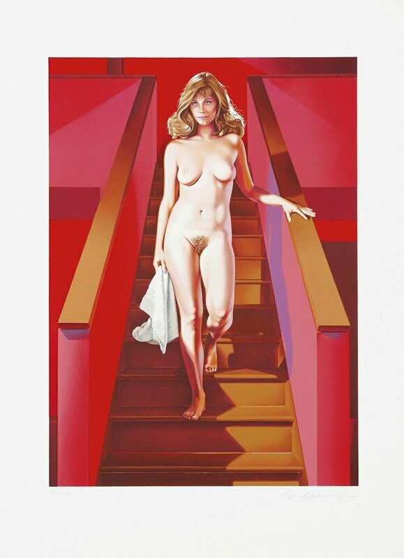 Mel Ramos Nude descending a staircase