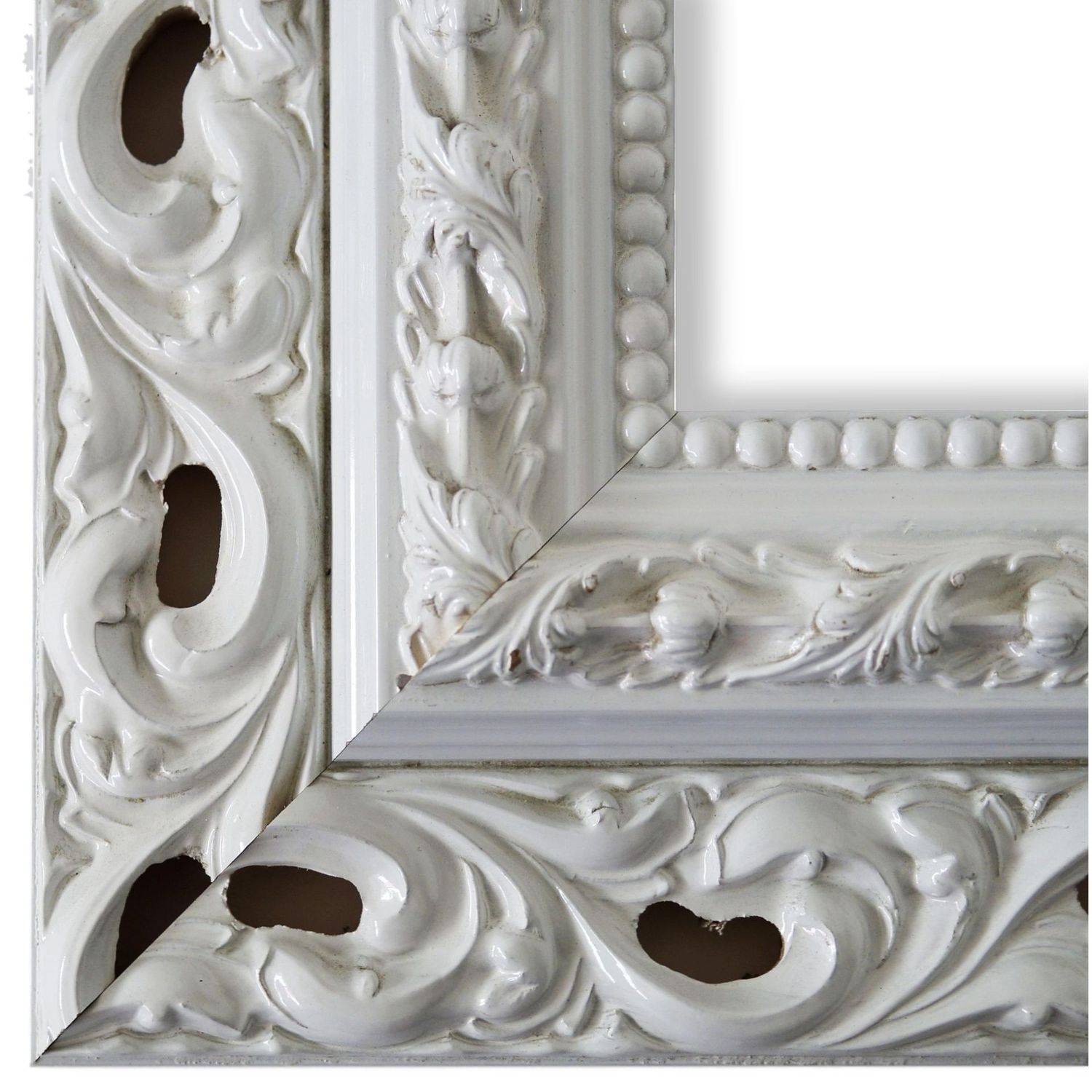 Bilderrahmen Salerno antik barock verziert in Weiß Lack 50x80 cm mit Normalglas