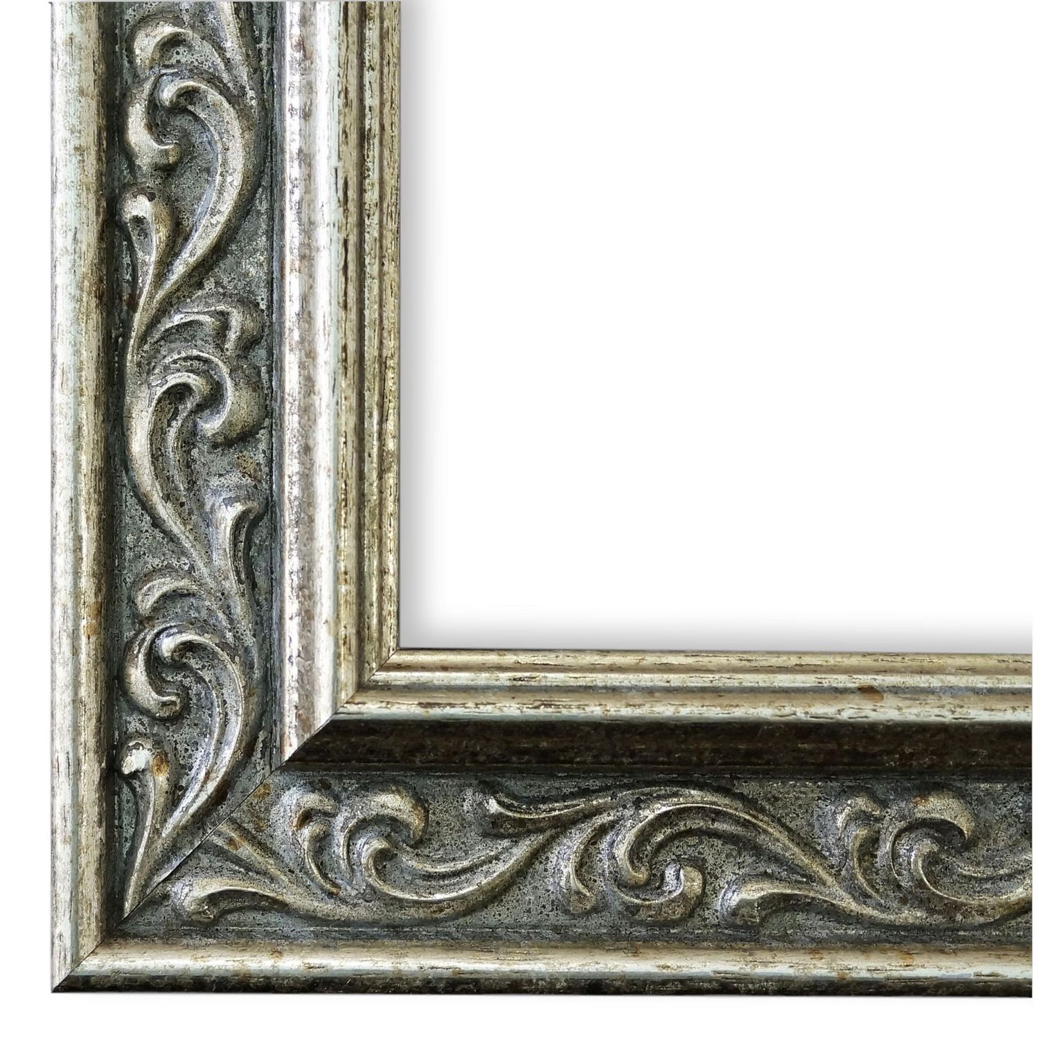 Bilderrahmen Verona barock antik verziert in Silber 50x50 cm mit Normalglas