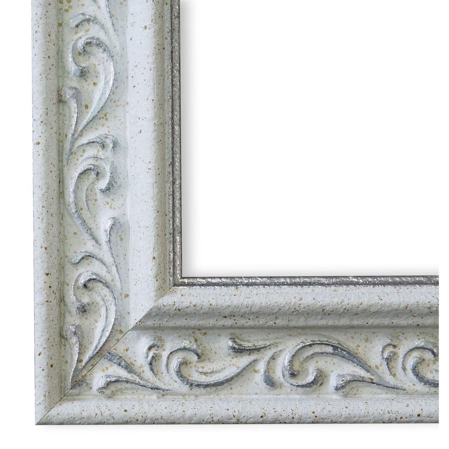 Bilderrahmen Verona barock antik verziert in Weiß Silber 30x45 cm ohne Glas